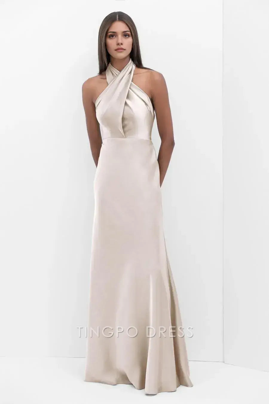 TingPo Wholesale Simple Crisscross Strap Solid Plain Dress - Simple Open Back Design Vacation & Party Dress